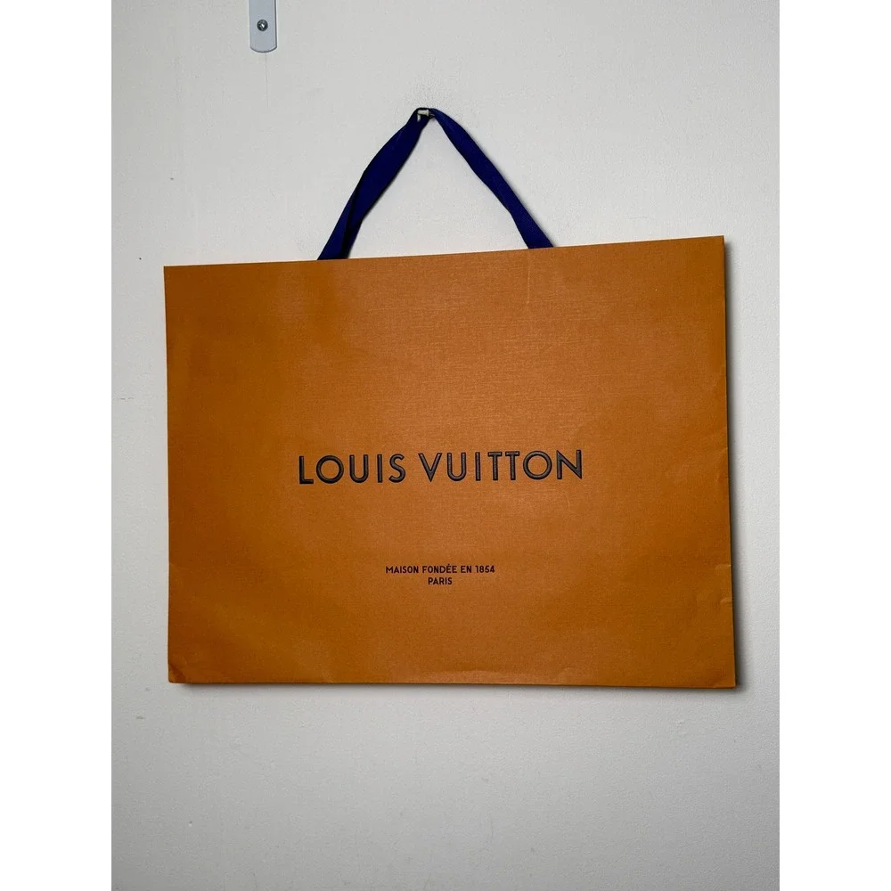 Louis Vuitton Extra Large XL Orange Shopping Bag Blue Ribbon Handles 23x18